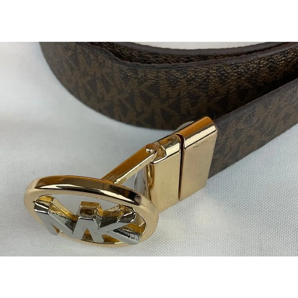 Michael Kors MK 558385 Women's Belt Brown Gold Hardware Reversible